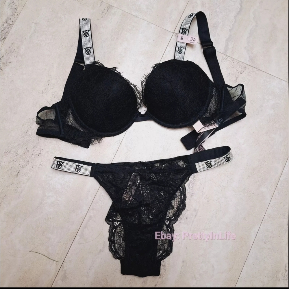 Victoria's secret bra set shine lace black 34B S